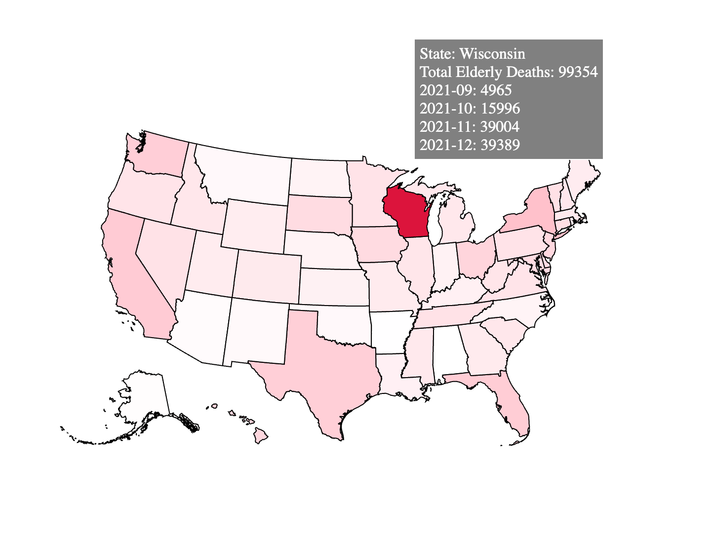 Screenshot of a student-built D3 data visualization about Effects of Covid on Elderly, created for Temple University CIS 3755 Information Visualization.