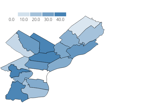 Screenshot of a student-built D3 data visualization about Food Access and Obesity in Philadelphia, created for Temple University CIS 3755 Information Visualization.