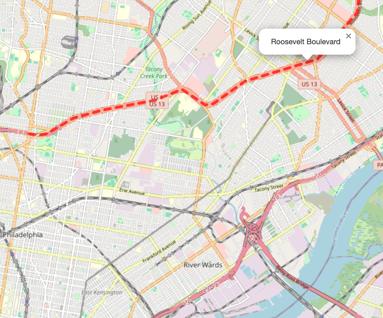 Screenshot of a student-built D3 data visualization about We Need a Stop at Roosevelt, created for Temple University CIS 3755 Information Visualization.